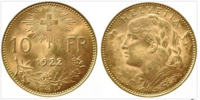 De gouden 10 Franken Vrenelli 1911-1922 